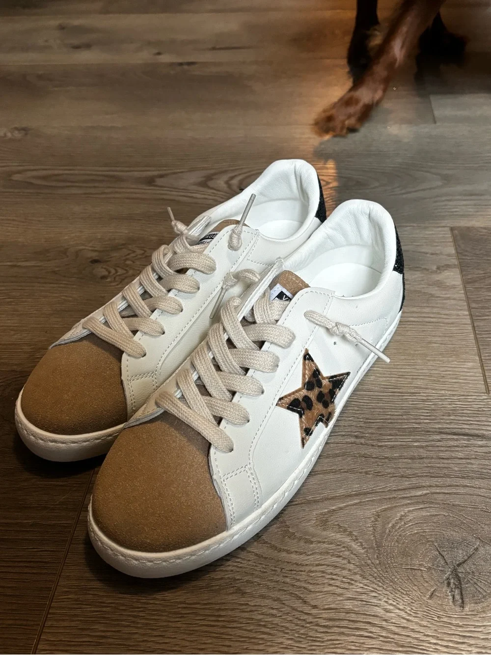 Vintage Havana White Sneakers with Tan Suede Toe and Leopard Star - Picture 3 of 10